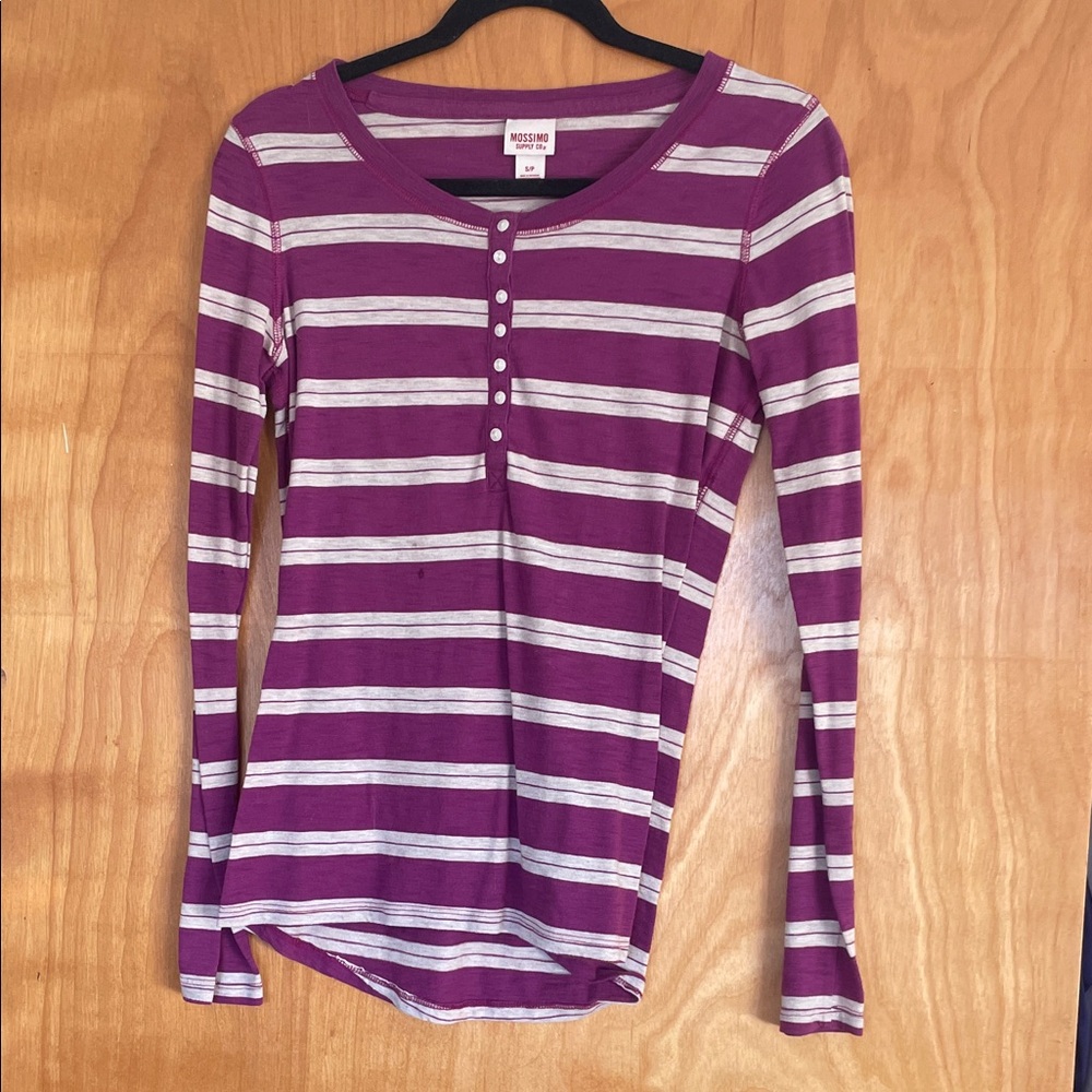 Mossimo Supply Co. Purple and White Striped Long Sleeve Tee